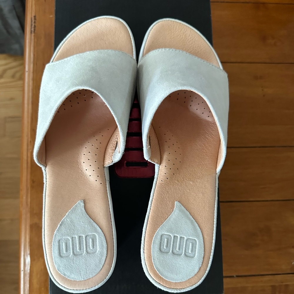 Brand new with tags suede slides light grey.